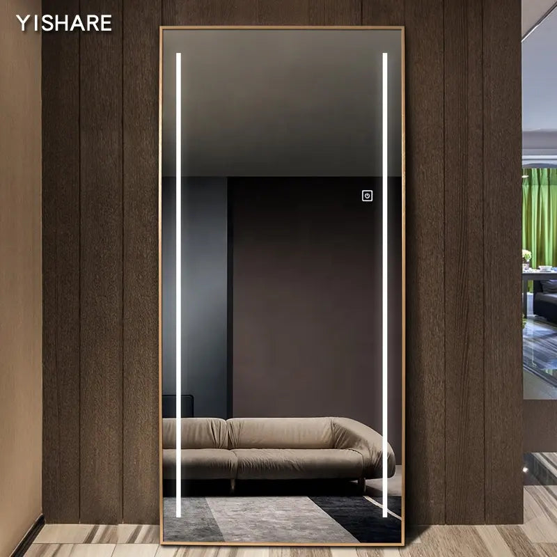 Modern Simple Aluminium Alloy Frame Rectangular Full Body Mirror Illuminated Smart Touch Led Dressing Mirrors