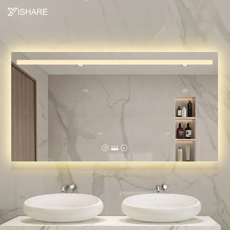 Factory direct sales touch screen LED shower intelligent time display defogger with light mirror