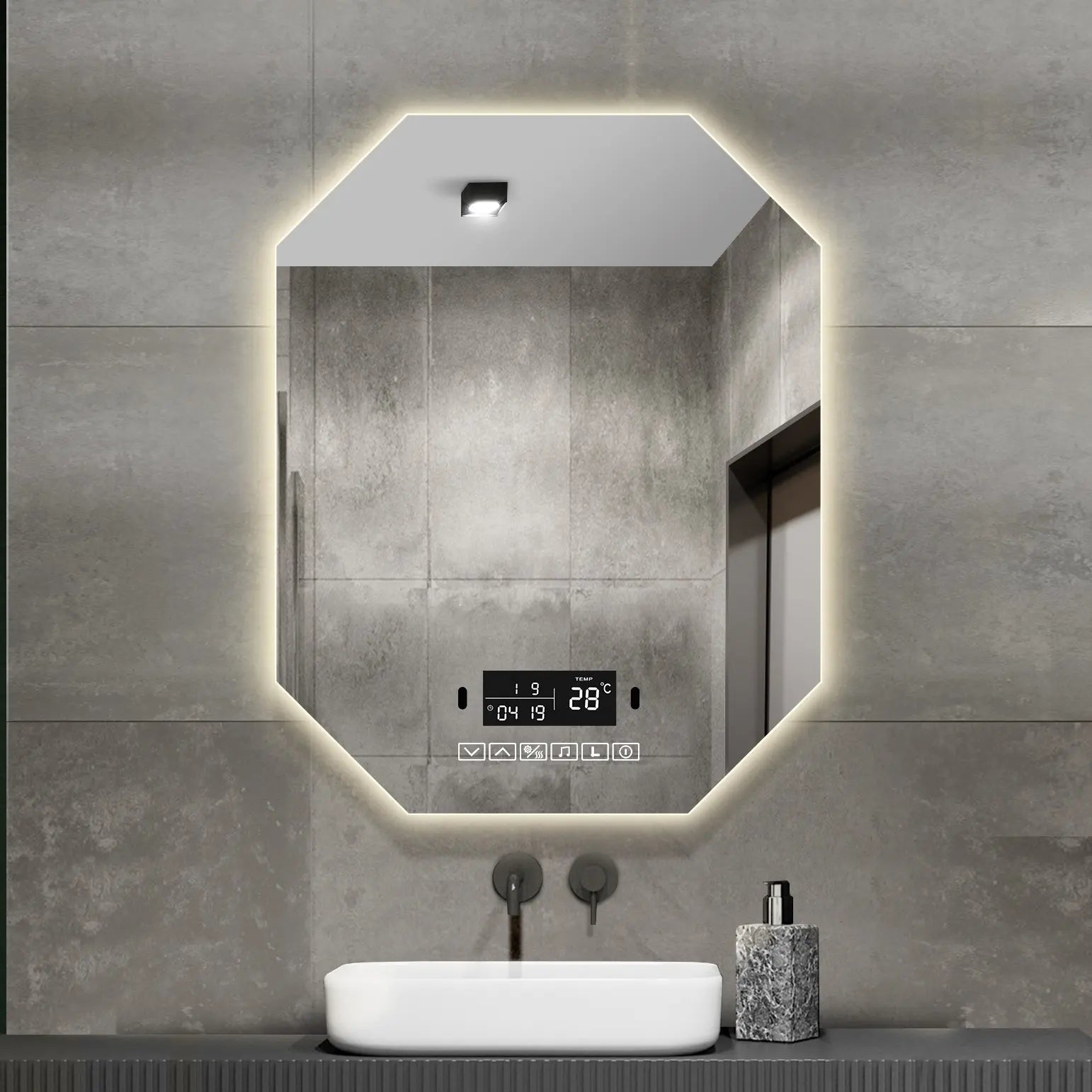 Yishare Modern LED Bathroom Mirror Wall Hanging Unframed Smart Mirror Dimmable Adjustable Light for Makeup Graphic Design