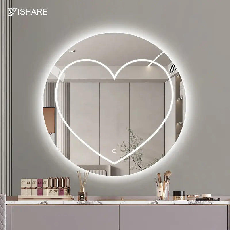 Wholesale Wall Mounted Dressing Table Lighting Silver Smart Lighting Home Decoration Love Heart Shape Bathroom Mirror