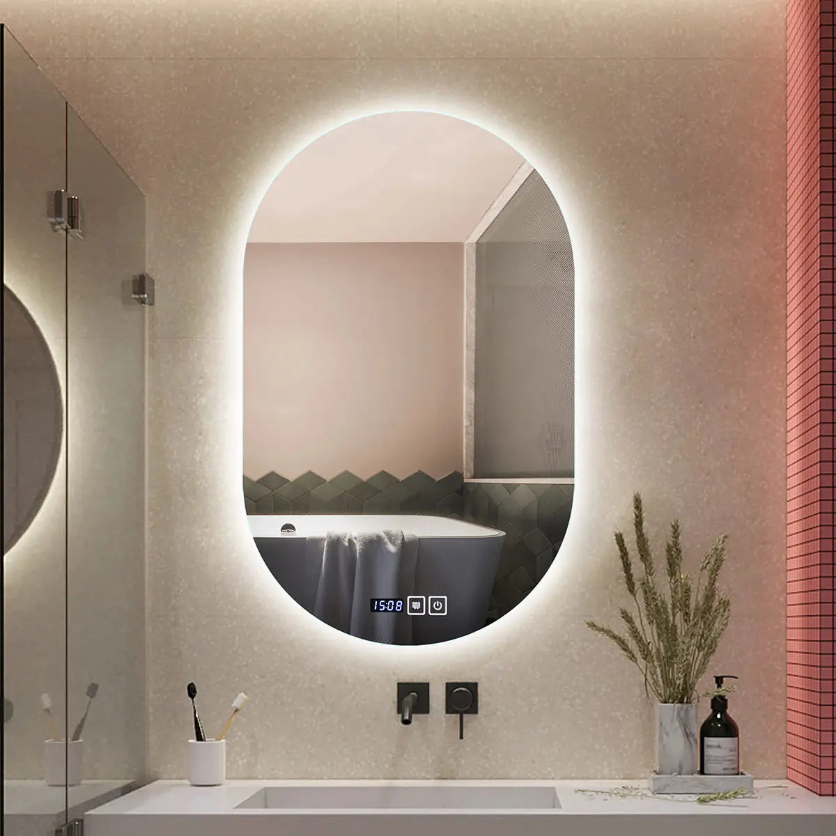 Modern LED Bathroom Wall Mirror Smart Illuminated Home Hotel Decorative Elegant Wall Mounted Hanging Installation Options