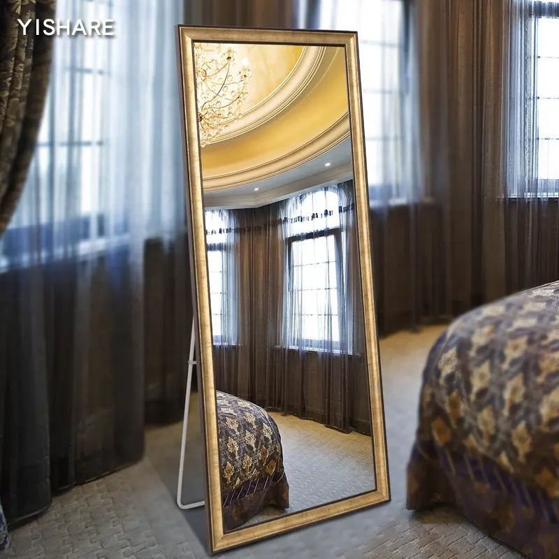 Factory Direct Antique Standing Makeup Mirrors with Full-Length Gold Frame Contemporary Design Float Glass for Home Decor