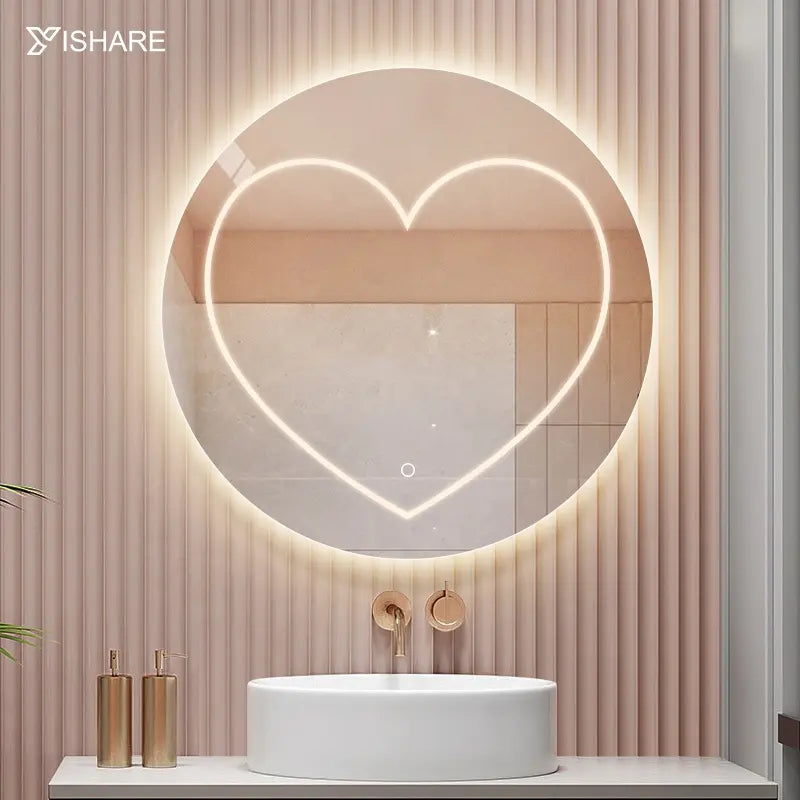 Wholesale Wall Mounted Dressing Table Lighting Silver Smart Lighting Home Decoration Love Heart Shape Bathroom Mirror